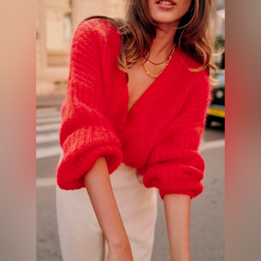 Sezane Red Women's Cardigan Sweater